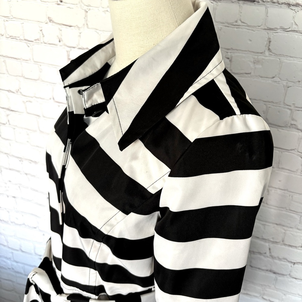 CYNTHIA ROWLEY Black & White Striped Short Trench Coat--EUC--S - Picture 5 of 16